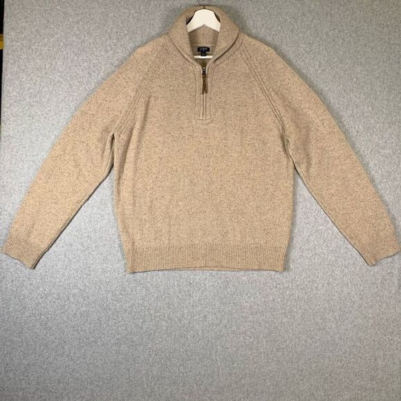 J Crew Men's large Henley Sweater Oatmeal Tan Lamb's Wool Size L - Picture 1 of 7